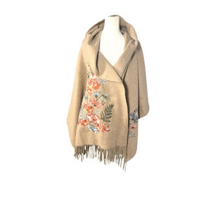 Wool Women's Joie One Size Beige Multicolor Floral Embroidered Large Wrap Scarf